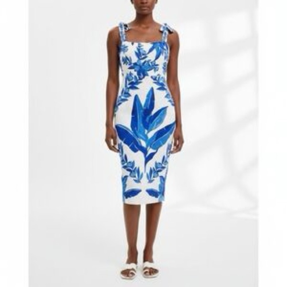 Blue Floral Tie-Shoulder Midi Dress